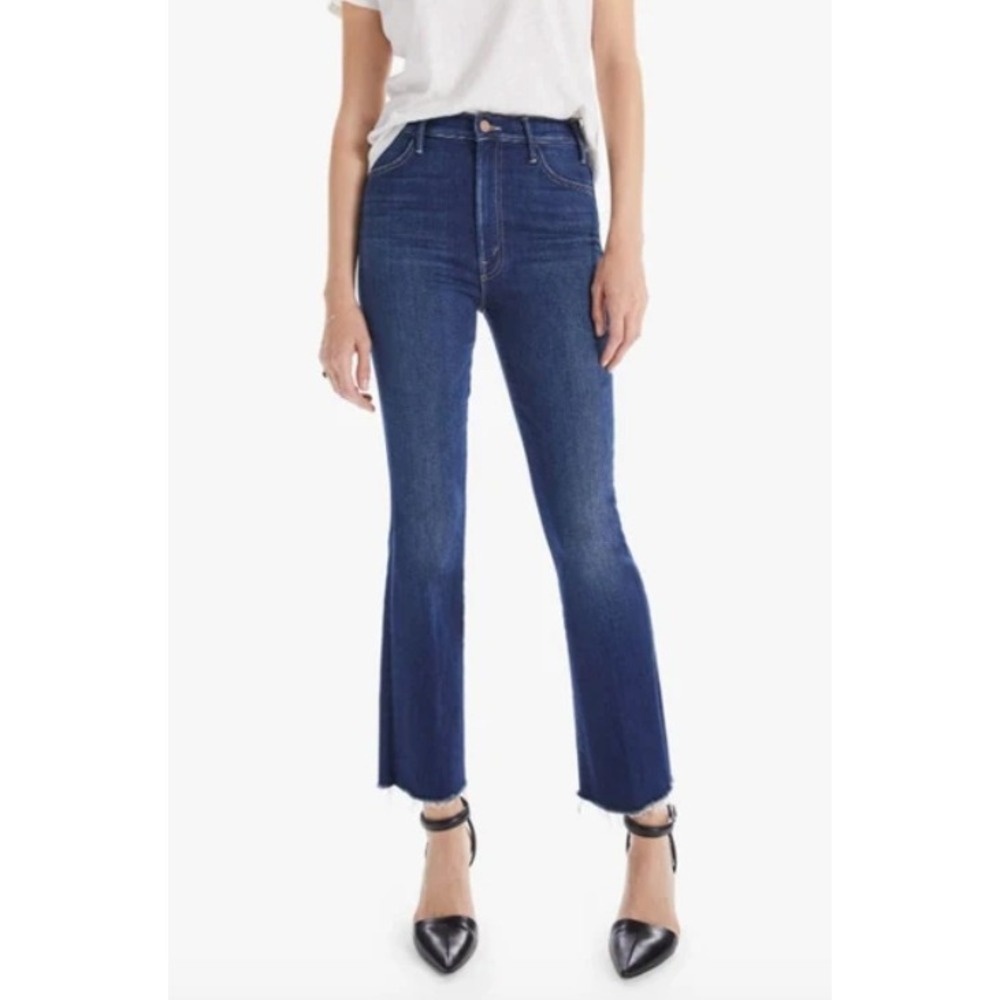 Mother Hustler Ankle Fray Jeans Home Movies Dark Wash Blue Women Size 26 Denim